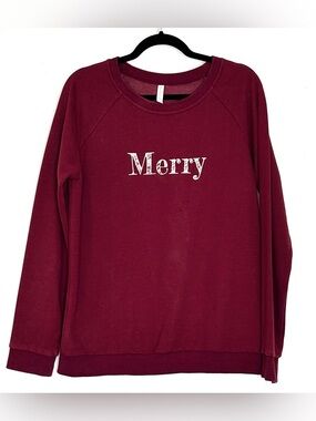 Mia & Tess “Merry” Typewriter Graphic Raglan Sweatshirt Size XL